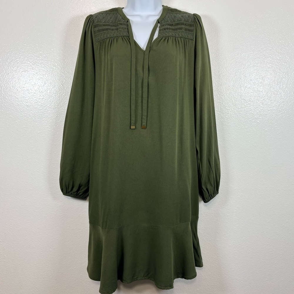 Maeve by Anthropologie Olive Green Smocked Boho Shift Dress Sz0